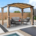 Patio Pergola 9 X 11Ft Arched Gazebo With Waterproof Sun Shade Shelter Awning Steel Frame Grape Gazebo For Garden Backyard Khaki Steel