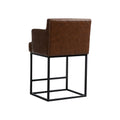 Coolmore Counter Height Bar Stools Set Of 2, Modern Barrel Bar Stool With Backrest And Arms, Black Metal Frames, Upholstered Bar Stools For Kitchen Island, Pub, Club Brown Pu Foam Pu Leather