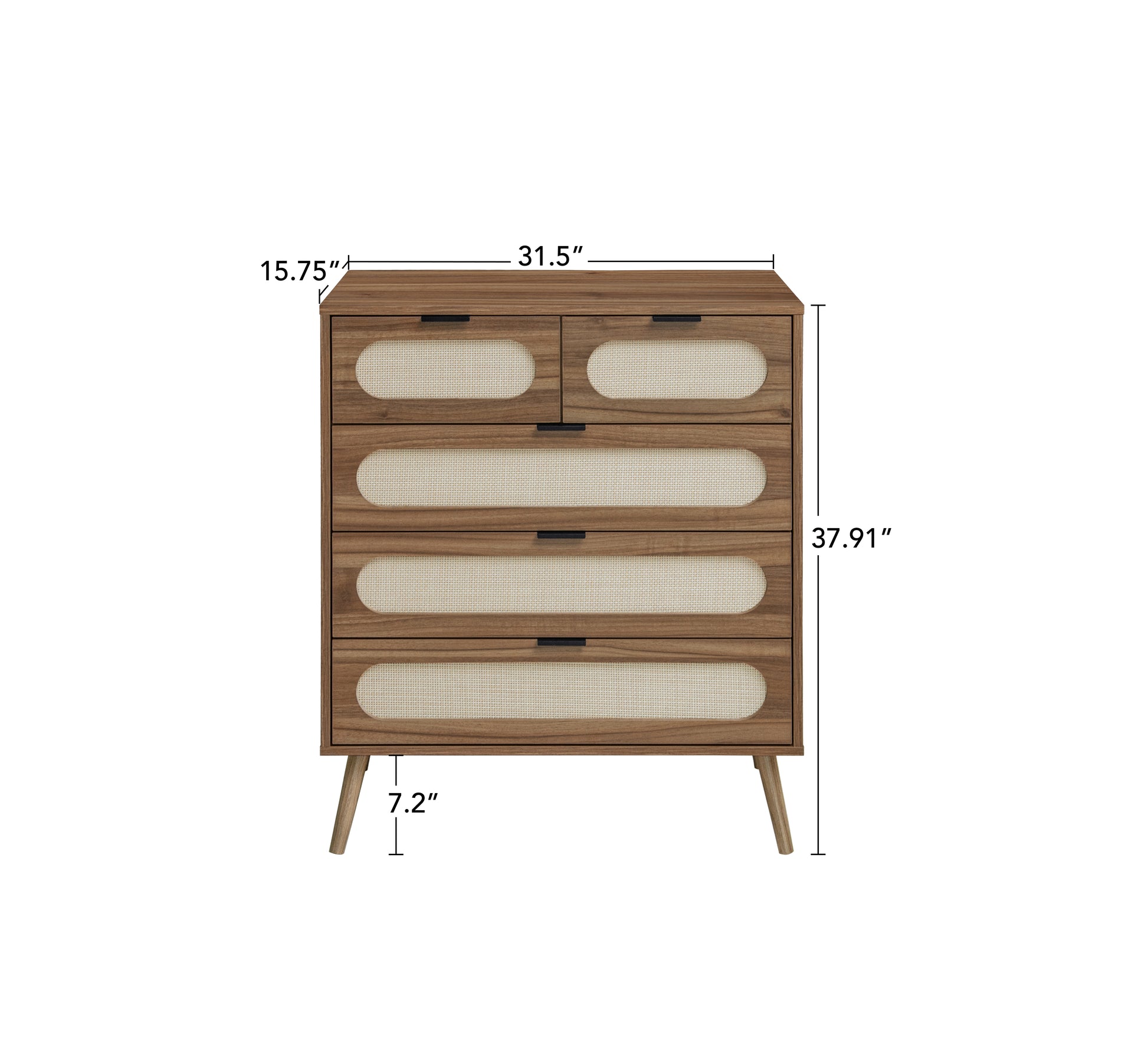 5 Drawer Cabinet, Accent Storage Cabinet, Suitable For Living Room, Bedroom, Dining Room, Study Walnut Mdf