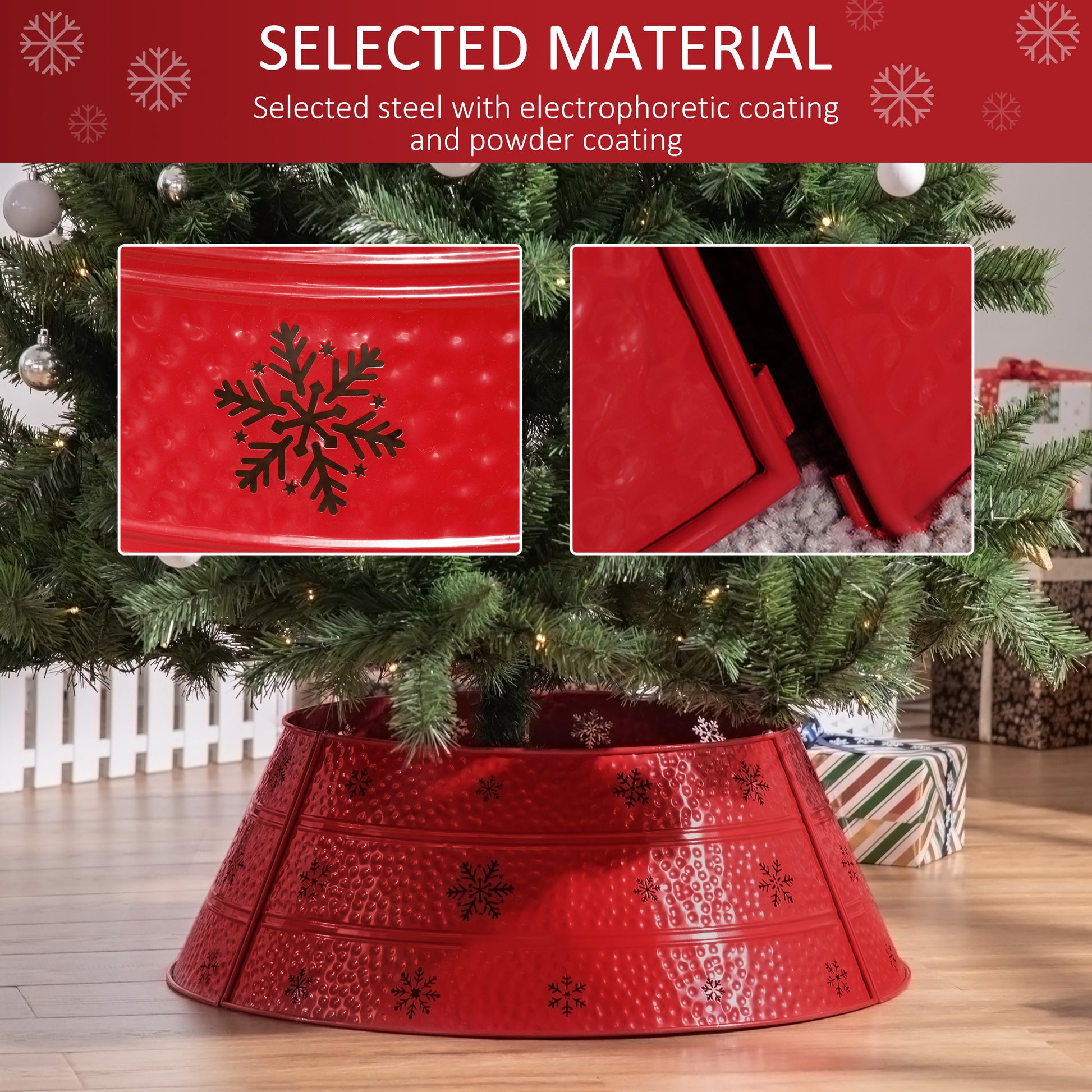 Homcom Christmas Tree Collar, Steel Tree Ring Skirt, Home Xmas Decoration For Christmas Tree, 26" X 26" X 9", Red Red Steel