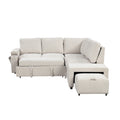 L Shaped Padded Modular Sofa With Storage Space, Usb Ports, And Cup Holders On The Armrests, Suitable For Living Rooms, Offices, And Apartments. Beige Wood Polyester 5 Seat