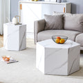 Modern Minimalist Style Hexagonal White Marble Patterned Mdf Coffee Table Set Two Piece Set .Complex Texture Patterns, Style And Texture Coffee Table To Redefine Your Interior Decoration. White Mdf