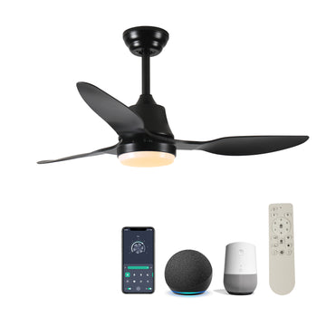 42" Smart Ceiling Fan With Lights Remote,Silent Dc Motor,Voice Control Via Alexa Google Wifi Phone,6 Speed,Outdoor Indoor Modern Ceiling Fans For Living Room Bedroom Patio Black Abs Steel Q235