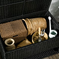 Outsunny Outdoor Deck Box & Shoe Storage, Pe Rattan Wicker Towel Rack With Liner For Indoor, Outdoor, Patio Furniture Cushions, Pool, Toys, Garden Tools, Black Black Steel