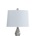 Ruth 30 Inch Accent Table Lamp, Glass Diamond Pedestal Base, White, Silver Silver White Glass Metal