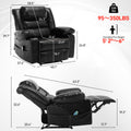 Leather Massage Recliner Chair Manual Living Room Reclining Sofa Black Faux Leather Manual Handle Metal Primary Living Space Soft Cushion Back Heavy Duty American Design,American Traditional,Antique,Classic Pillow Top Arms Foam Pu Leather