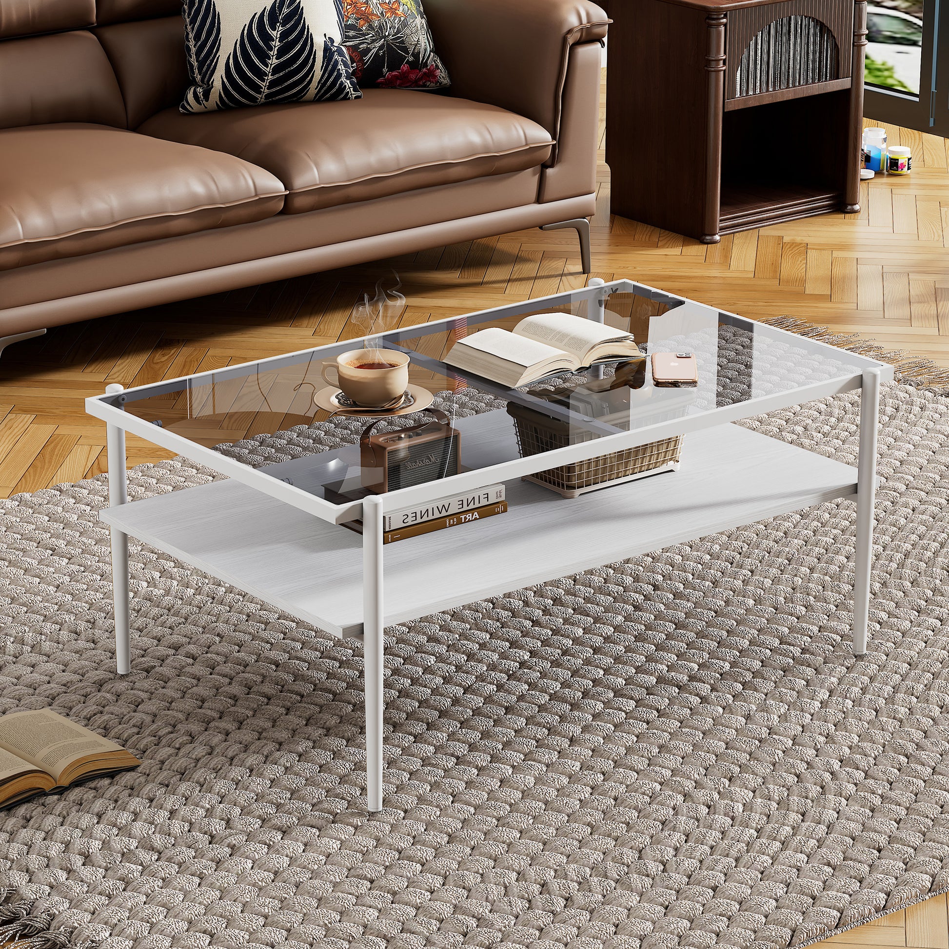 Coffee Table And End Tables Set Of 3, Tempered Glass Table With Mdf Layer, Modern Tables For Living Roomgray Glass Gray Tempered Glass