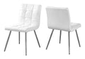 Dining Chair, Set Of 2, Side, Upholstered, Kitchen, Dining Room, White Leather Look, Chrome Metal, Contemporary, Modern White Foam Faux Leather