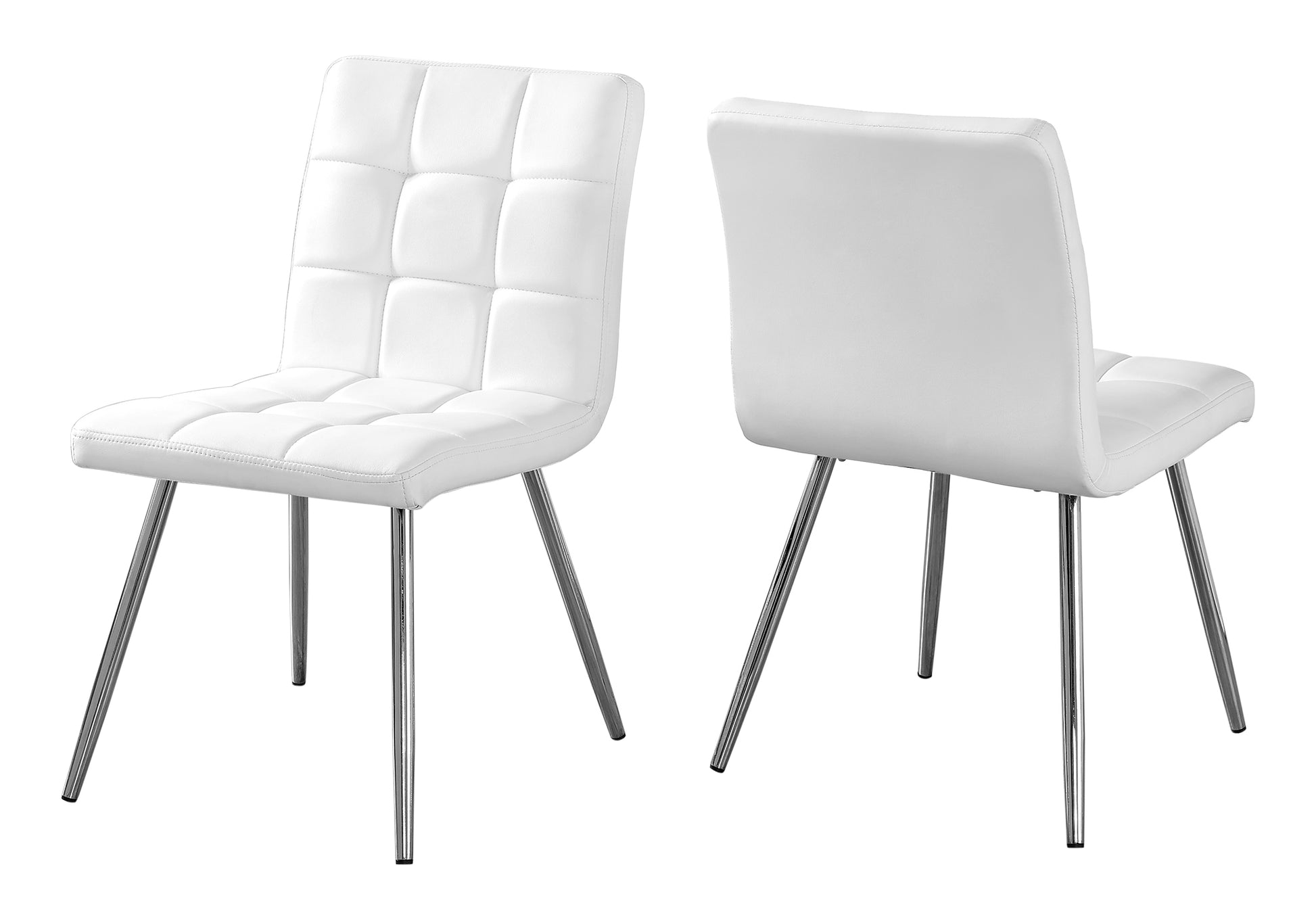 Dining Chair, Set Of 2, Side, Upholstered, Kitchen, Dining Room, White Leather Look, Chrome Metal, Contemporary, Modern White Foam Faux Leather