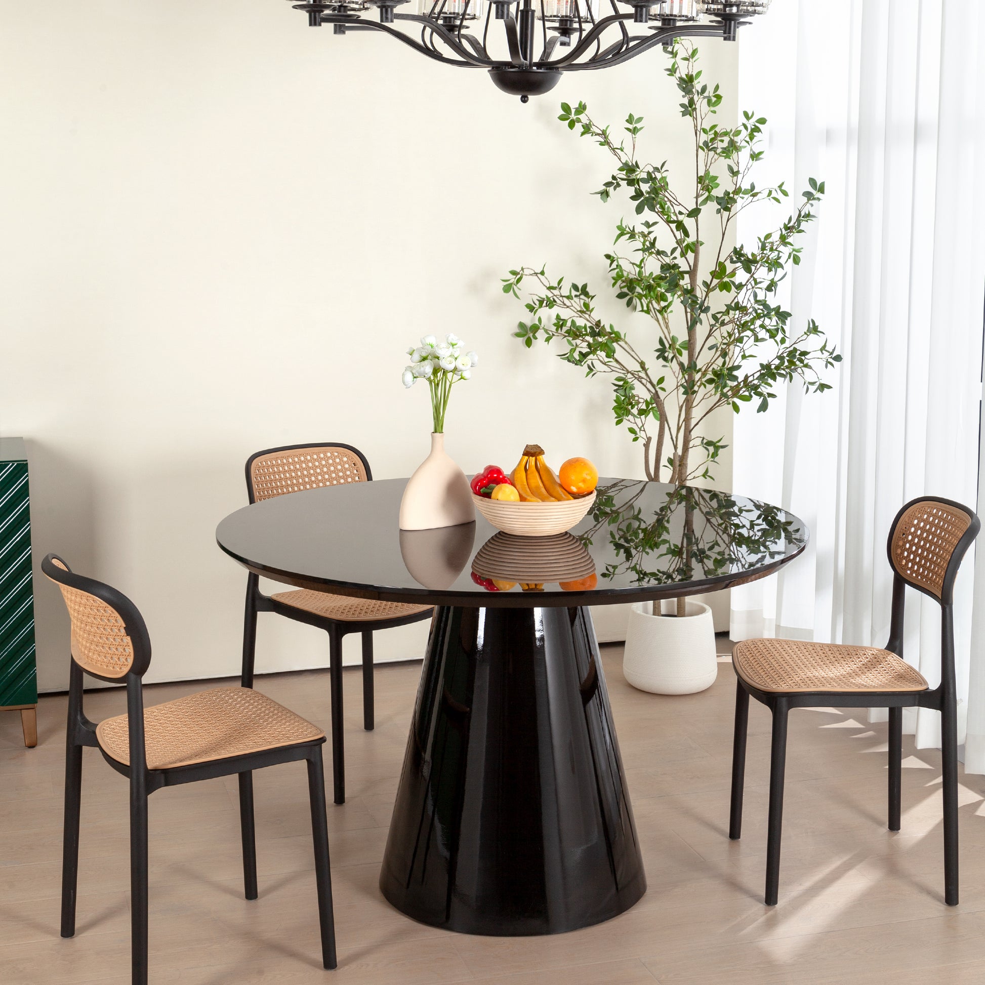 Modern Black High Gloss Minimalist Round Dining Table Black Desk And Hutch Dining Room Minimalist,Modern Freestanding Round Kitchen & Dining Tables Glossy Round Mdf Pedestal