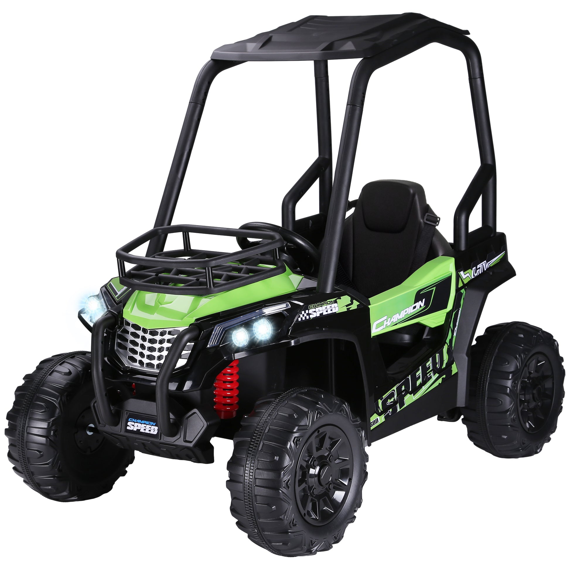 Aosom 12V Kids Utv, Battery Powered Electric Ride On Car With Music, Lights, Mp3 Usb, Suspension System & Remote Control, Toy Vehicle For Boys And Girls, Green Green Plastic