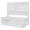 Twin Size Wooden Daybed With 2 Drawers, And All In One Cabinet And Shelf, White Twin White Wood