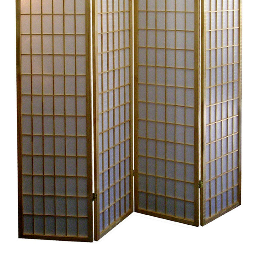 70" Tall 4 Panel Screen Room Divider, Japanese Style With Natural Wood Finish Multicolor Wood