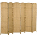 Homcom Room Divider, 6 Panel Folding Privacy Screen, 5.6' Tall Freestanding Wall Partition For Home Office, Bedroom, Nature Wood Natural Wood Polypropylene