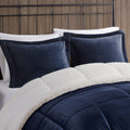 Plush To Sherpa Down Alternative Comforter Set King Navy Ivory Polyester