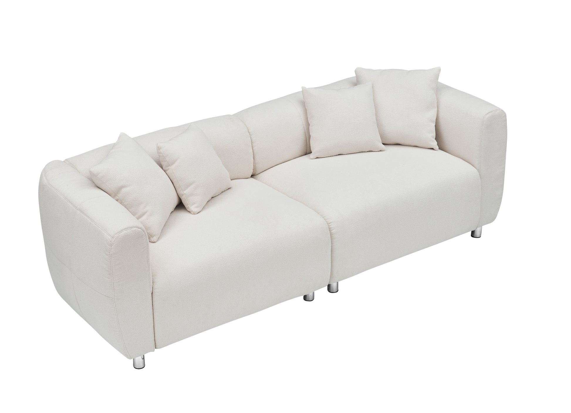 89 Inch Sofa For Living Room, Fashion Sofa With Metal Legs, 3 Seater Sofa, Solid Wood Frame Couch With 4Pillows, For Apartment Office Living Room White Beige Cotton Linen,Teddy 3 Seat