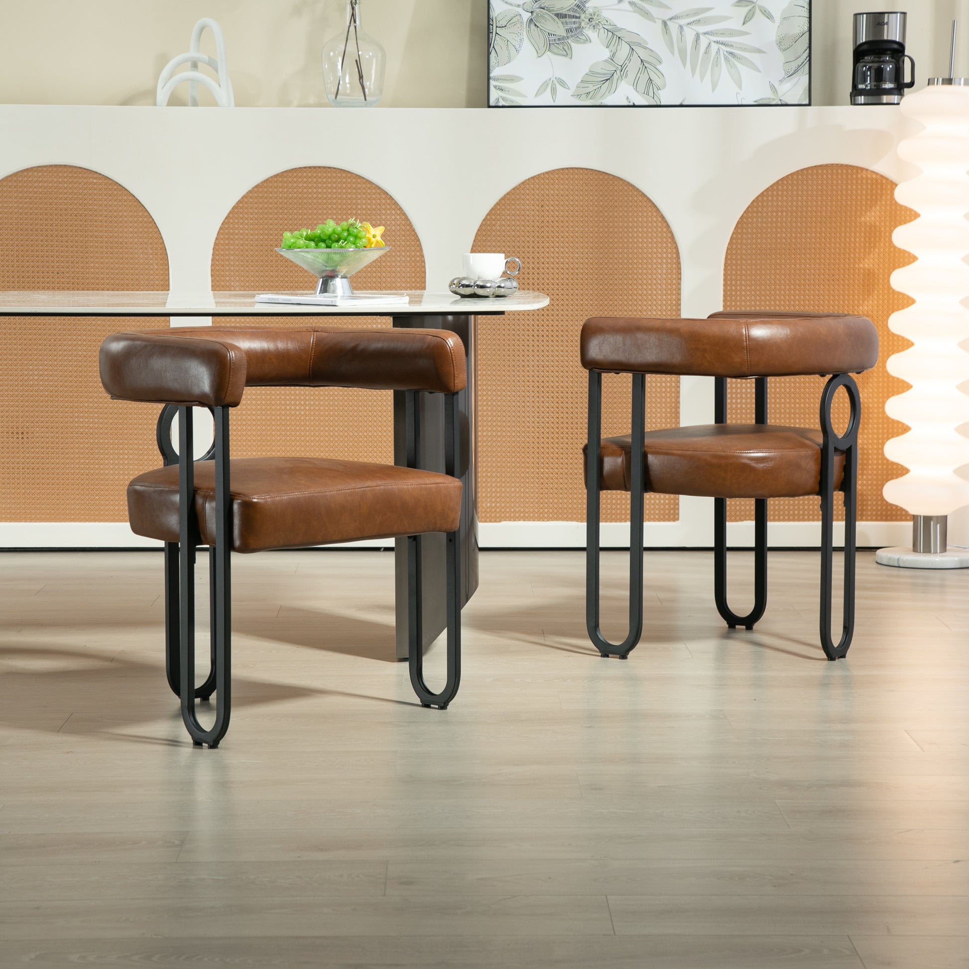 Coolmore Contemporary Designed Pu Fabric Upholstered Accent Dining Chair Barrel Side Chairs Kitchen Armchair For Living Room Set Of 2 Light Brown Pu Light Brown Foam Pu Leather