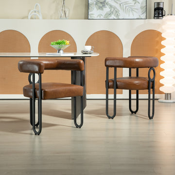 Coolmore Contemporary Designed Pu Fabric Upholstered Accent Dining Chair Barrel Side Chairs Kitchen Armchair For Living Room Set Of 2 Light Brown Pu Light Brown Foam Pu Leather