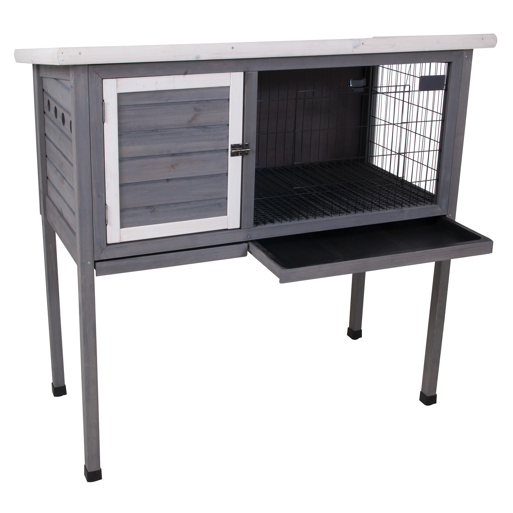 48"Wood Rabbit Hutch, Indoor Outdoor Bunny Cage With Roof And Removable Tray, Chicken Coop With Lockable Door, Guinea Pig Cage, Small Animal Houses & Habitats Grey Gray Solid Wood