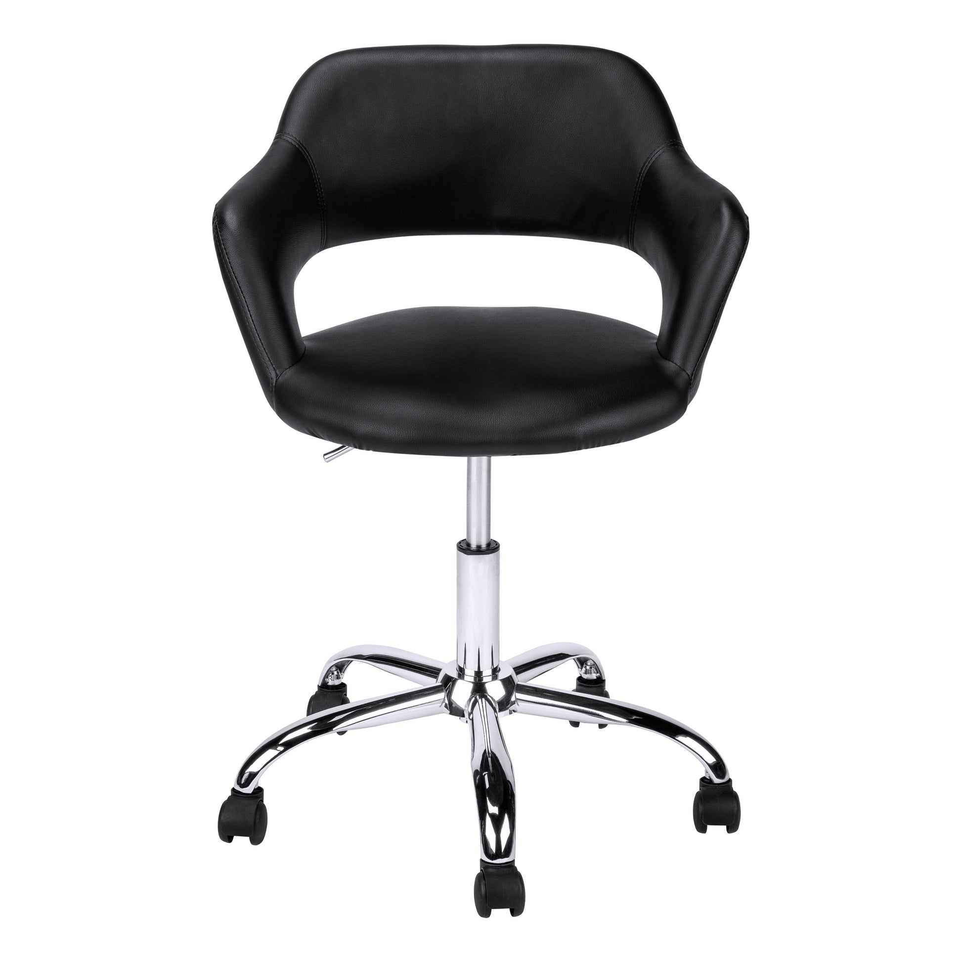 Office Chair, Adjustable Height, Swivel, Ergonomic, Armrests, Computer Desk, Work, Black Leather Look, Chrome Metal, Contemporary, Modern Black Foam Faux Leather