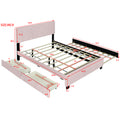 Queen Size Upholstered Platform Bed With Twill Headboard, Pullout Bed And Two Drawers, Flannel,Pink Queen Pink Mdf Lvl