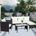 Outdoor Patio Furniture Sets 4 Piece Conversation Set Wicker Ratten Sectional Sofa With Seat Cushions Beige Cushion Brown Pe Rattan Iron