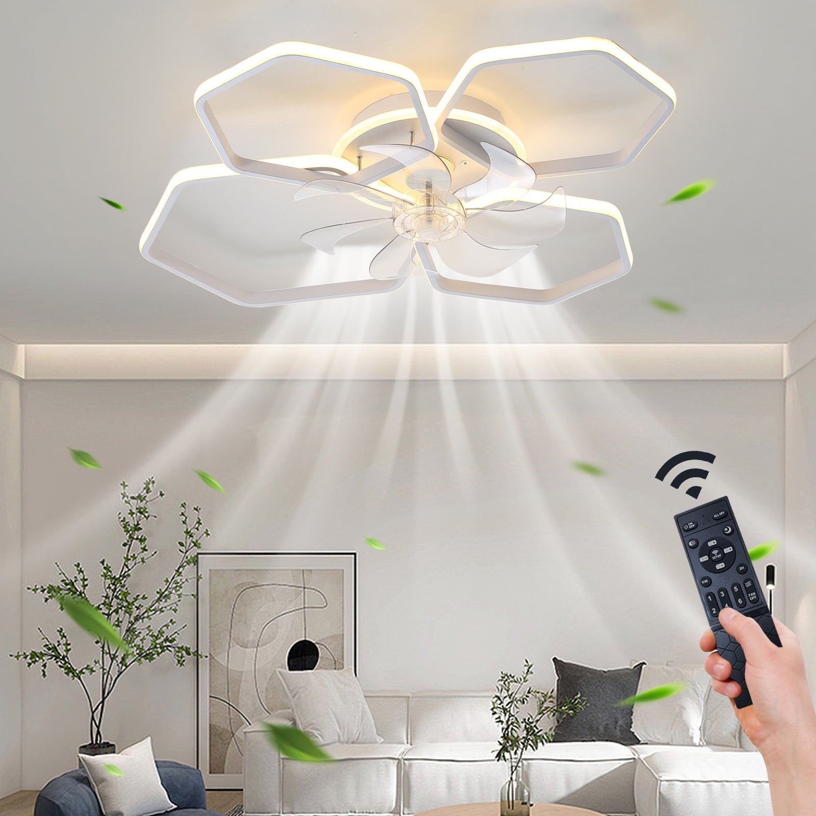 30Inches Ceiling Fan With Lights Remote Control Dimmable Led, 6 Gear Wind Speed Fan Light White Modern Acrylic