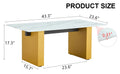 Modern Minimalist Tempered Glass With Sticker Desktop Coffee Table And Dining Table, Paired With Golden Mdf Decorative Columns. Computer Desk. Game Table. Ct 1546 Golden Mdf Glass