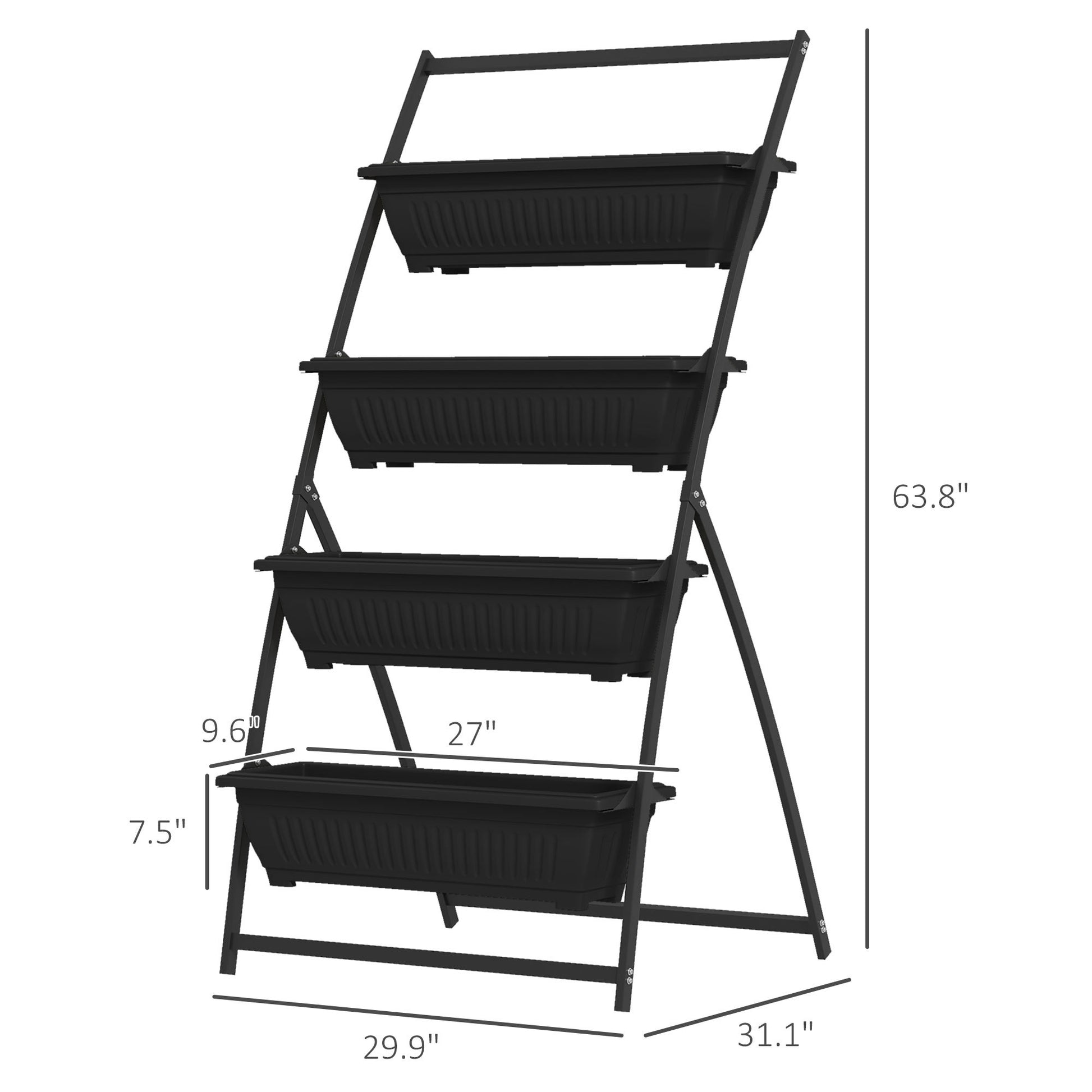 Outsunny Raised Garden Bed, 4 Tier Vertical Garden Planter Set, 4 Outdoor Planter Boxes With Stand, Self Draining Design Elevated Garden For Vegetable, Flowers & Herbs, Black Black Plastic