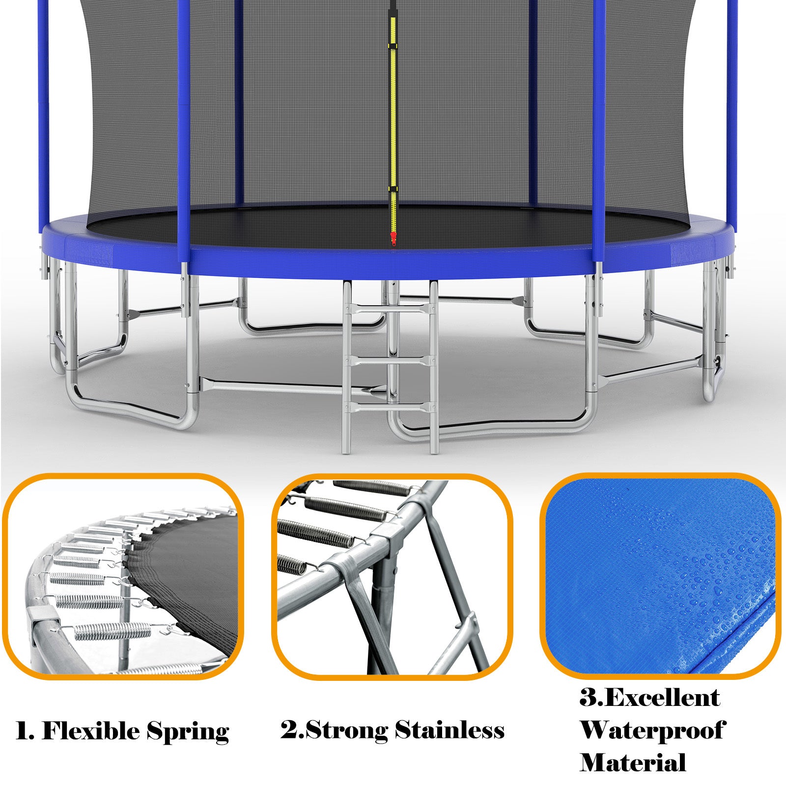 15Ft For Kids Children With Safety Enclosure Net Outdoor Backyards Large Recreational Trampoline Blue Metal