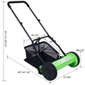 16 Inch 5 Blade Push Reel Lawn Mower With Grass Catcher, Green Color Green Steel