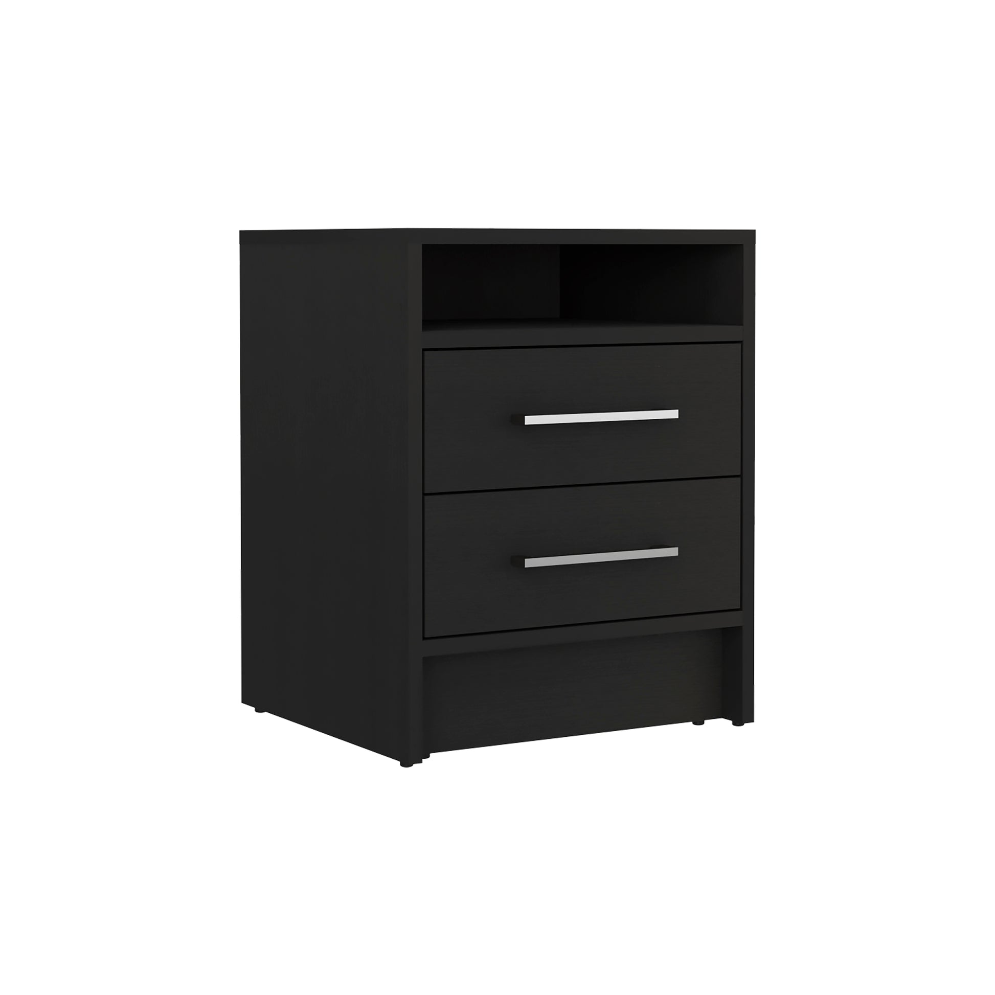 Greter 24" Two Drawer Night Stand With Open Shelf Black Black Particle Board