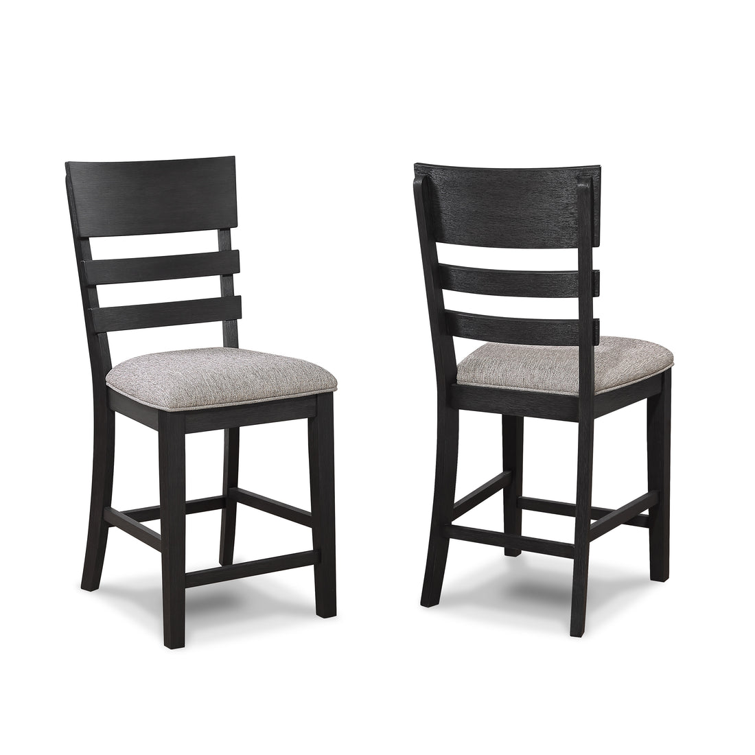 2Pc Black Gray Counter Height Chair Upholstered Seat Ladder Back Wooden Dining Room Furniture Black,Gray Dining Room Contemporary,Modern Bar Stools Ladder Back Set Of 2 Wood