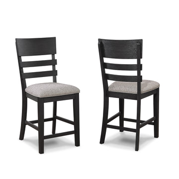 2Pc Black Gray Counter Height Chair Upholstered Seat Ladder Back Wooden Dining Room Furniture Black,Gray Dining Room Contemporary,Modern Bar Stools Ladder Back Set Of 2 Wood