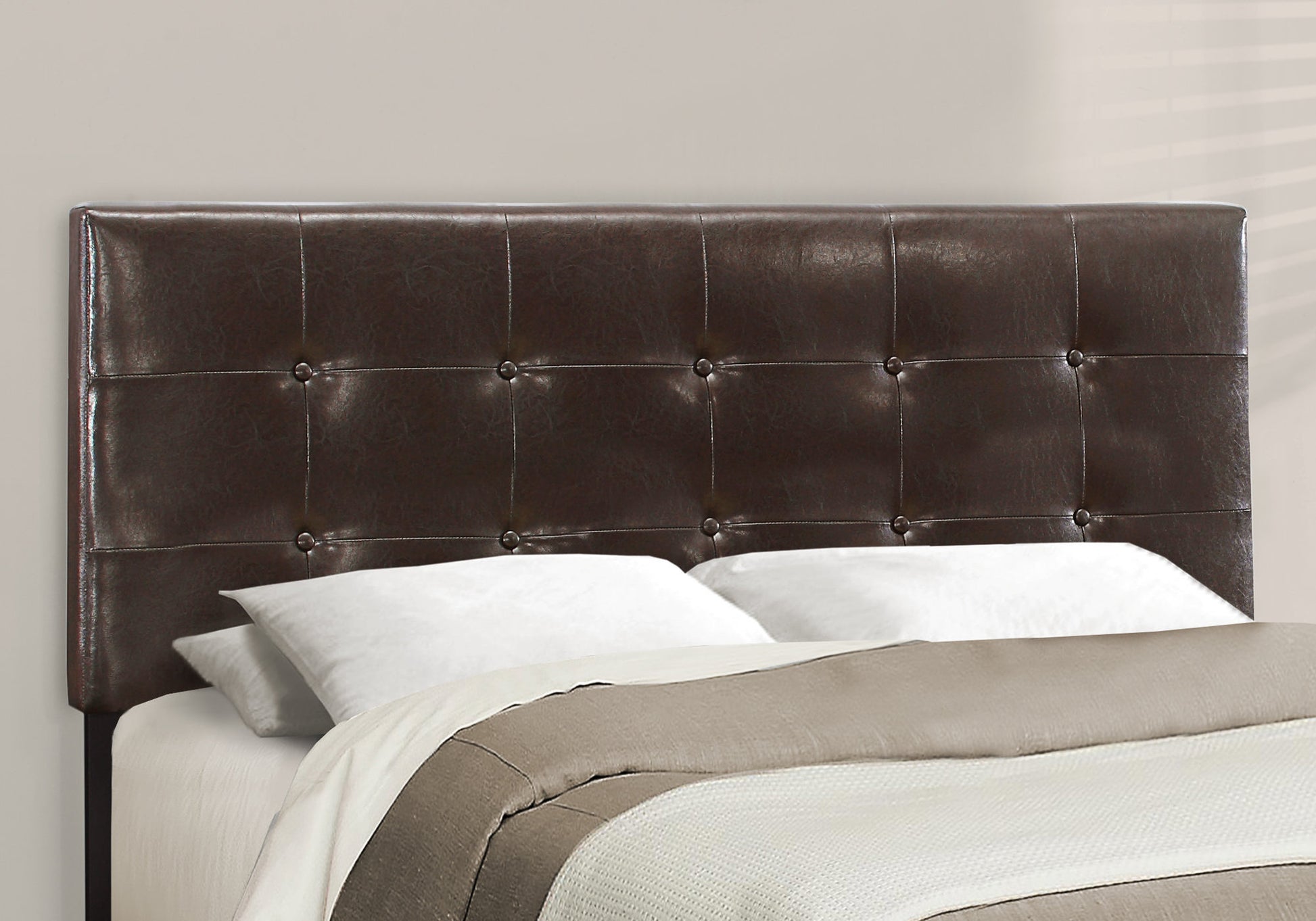 Bed, Queen Size, Bedroom, Upholstered, Brown Leather Look, Transitional Brown Foam Faux Leather