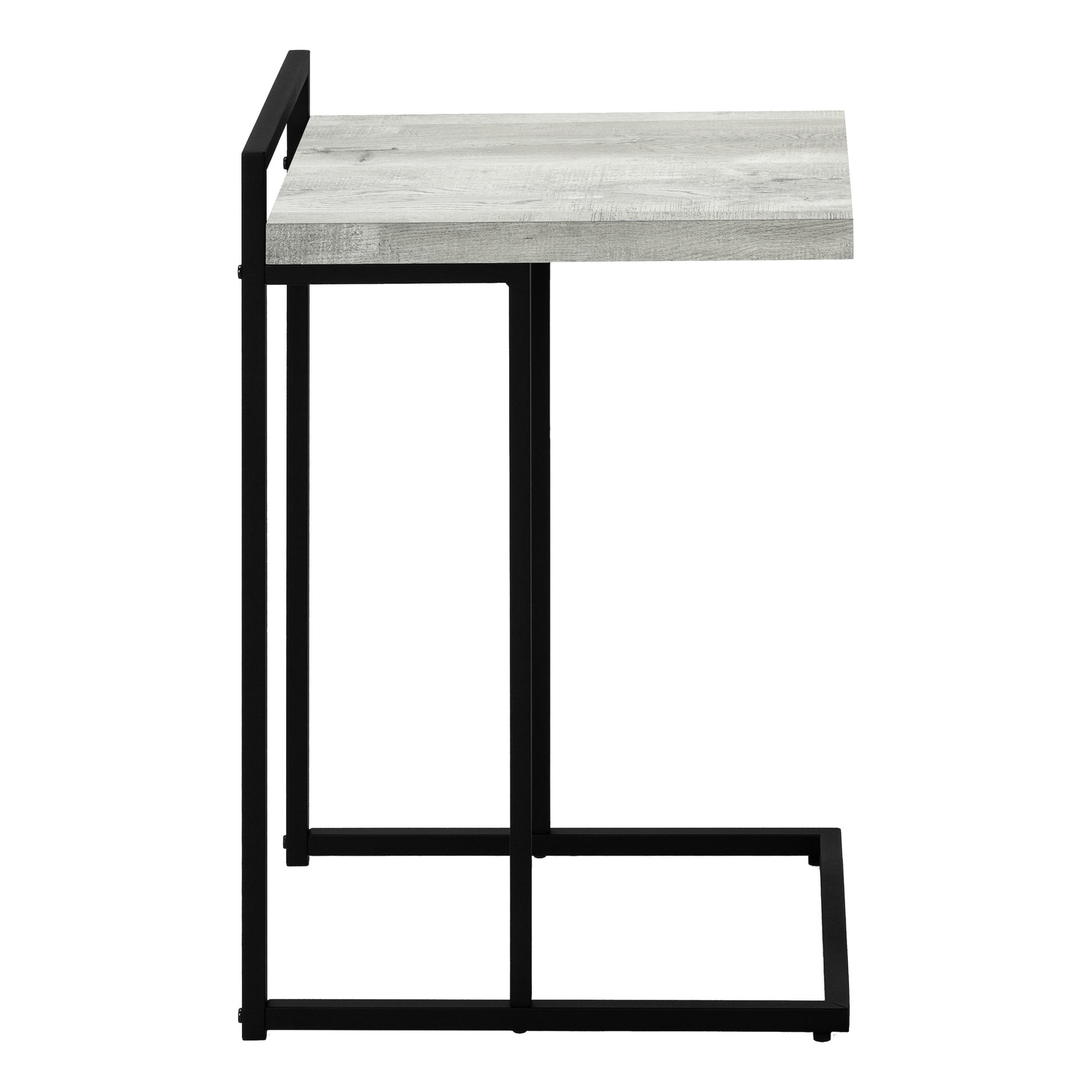 Accent Table, C Shaped, End, Side, Snack, Living Room, Bedroom, Grey Laminate, Black Metal, Contemporary, Modern Grey Particle Board