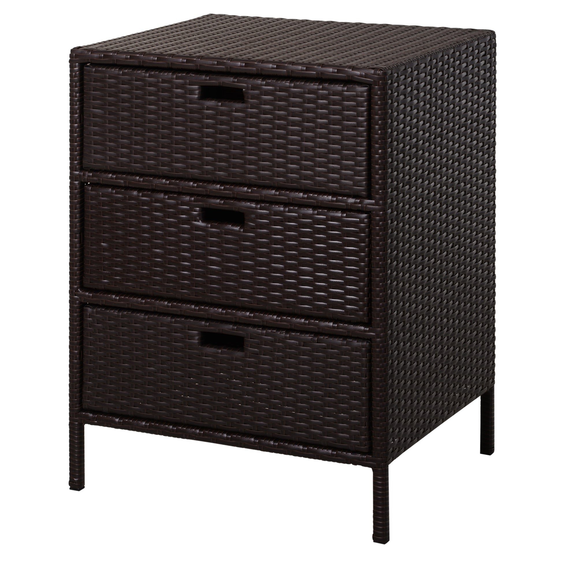 Outsunny Outdoor Towel Cabinet, Pe Rattan Pool Storage Organizer, Freestanding Outdoor Towel Rack For Pool With 3 Drawers And Weather Safe Material, Brown Brown Rattan
