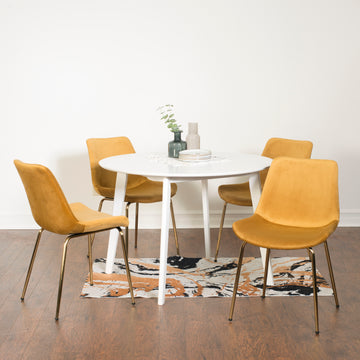 Aufurr Contemporary 5 Piece Dining Set, White Round Dining Table With 4 Chairs Wood White Seats 4 White Wood Fixed Table Rubberwood Round 4 Leg Round Dining Table With Chair Mdf