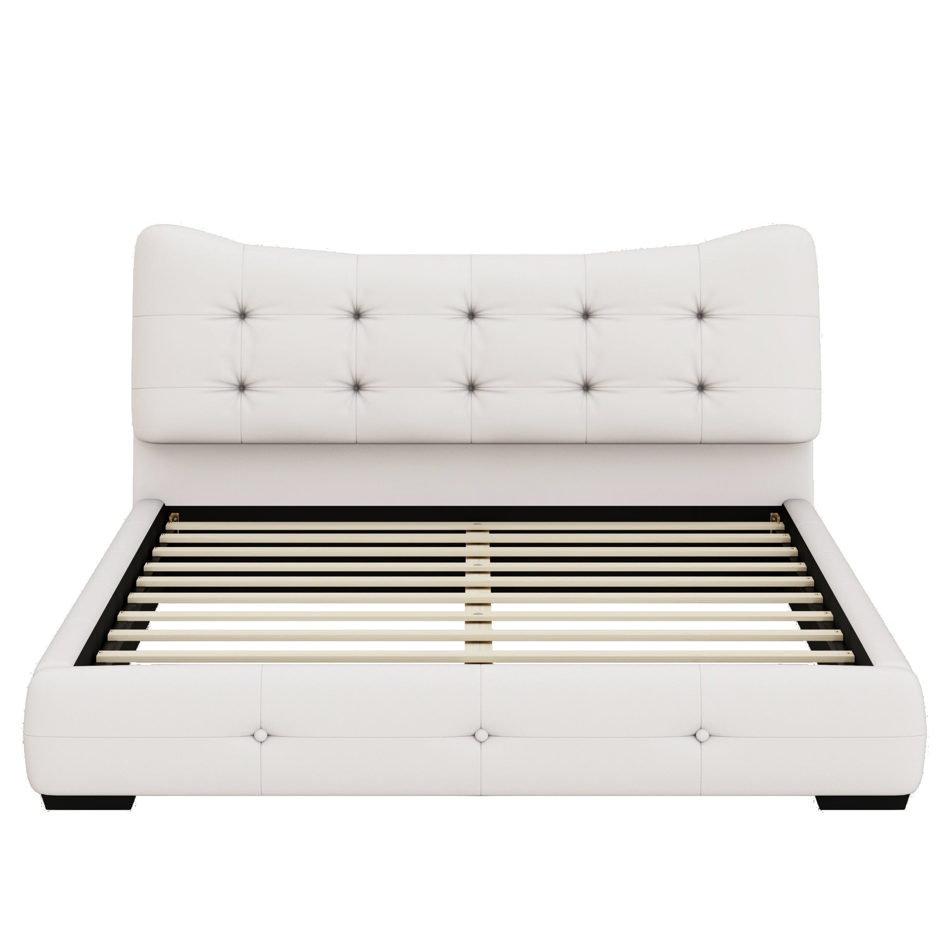 Modern Pu Upholstered Queen Bed With Ergonomic Wingback Headboard, No Box Spring Needed, Cream Box Spring Not Required Queen Cream Composite Bedroom Contemporary Bed Frame Pu,Upholstered