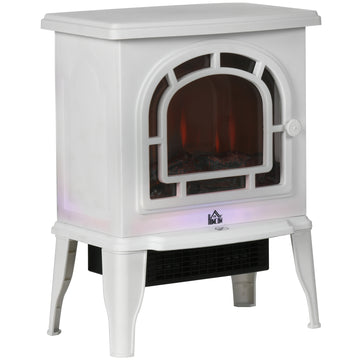 Homcom 18" Electric Fireplace Stove, Freestanding Fireplace Heater With Realistic Led Flame, Adjustable Temperature, Overheat Protection, 750W 1500W, White White Steel