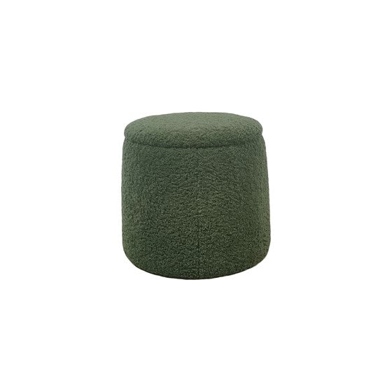 Round Storage Ottoman Green Polyester