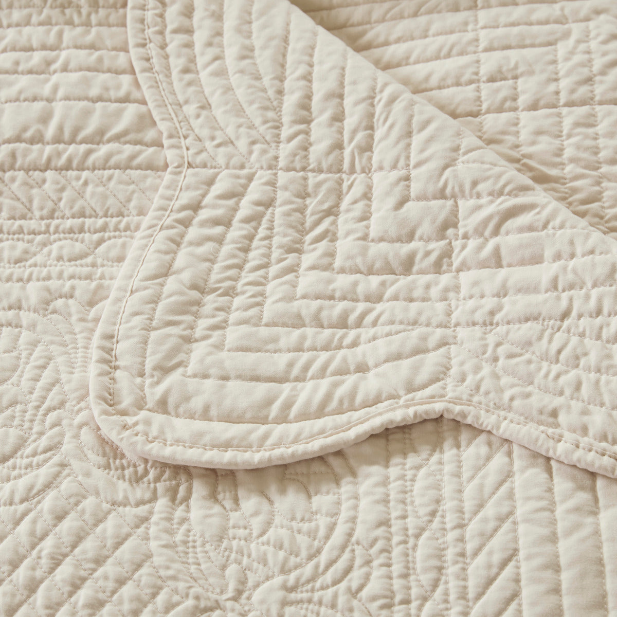 Oversized Quilted Throw With Soped Edges Cream 60X72" Cream Cotton