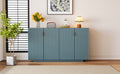 4 Wavy Doors Large Storage Space Sideboard With Adjustable Shelves And Retro Copper Handles For Dining Room And Living Room Antique Blue Antique Blue Mdf