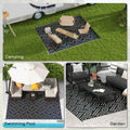 Outsunny Reversible Outdoor Rug, 9' X 12' Waterproof Plastic Straw Floor Mat, Portable Rv Camping Carpet With Carry Bag, Large Floor Mat For Backyard, Deck, Picnic, Beach, Black & Gray Geometric Multicolor Polypropylene