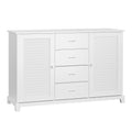 Homcom Sideboard Buffet Cabinet, Kitchen Cabinet, Coffee Bar Cabinet With 4 Drawers And 2 Louvered Doors For Living Room, Kitchen, White White Mdf