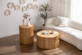 Retro Fashion Style Cylindrical Coffee Table With Vertical Texture Relief Design,Suitable For Living Room,Office,And Dining Room Set Of 2 Natural Mdf