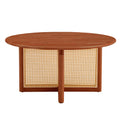 A Natural And Elegant Deep Red Wooden Coffee Table With Artificial Rattan Decorations, Perfect For A Fashionable Living Room And Comfortable Tea Drinking Time Red Wood