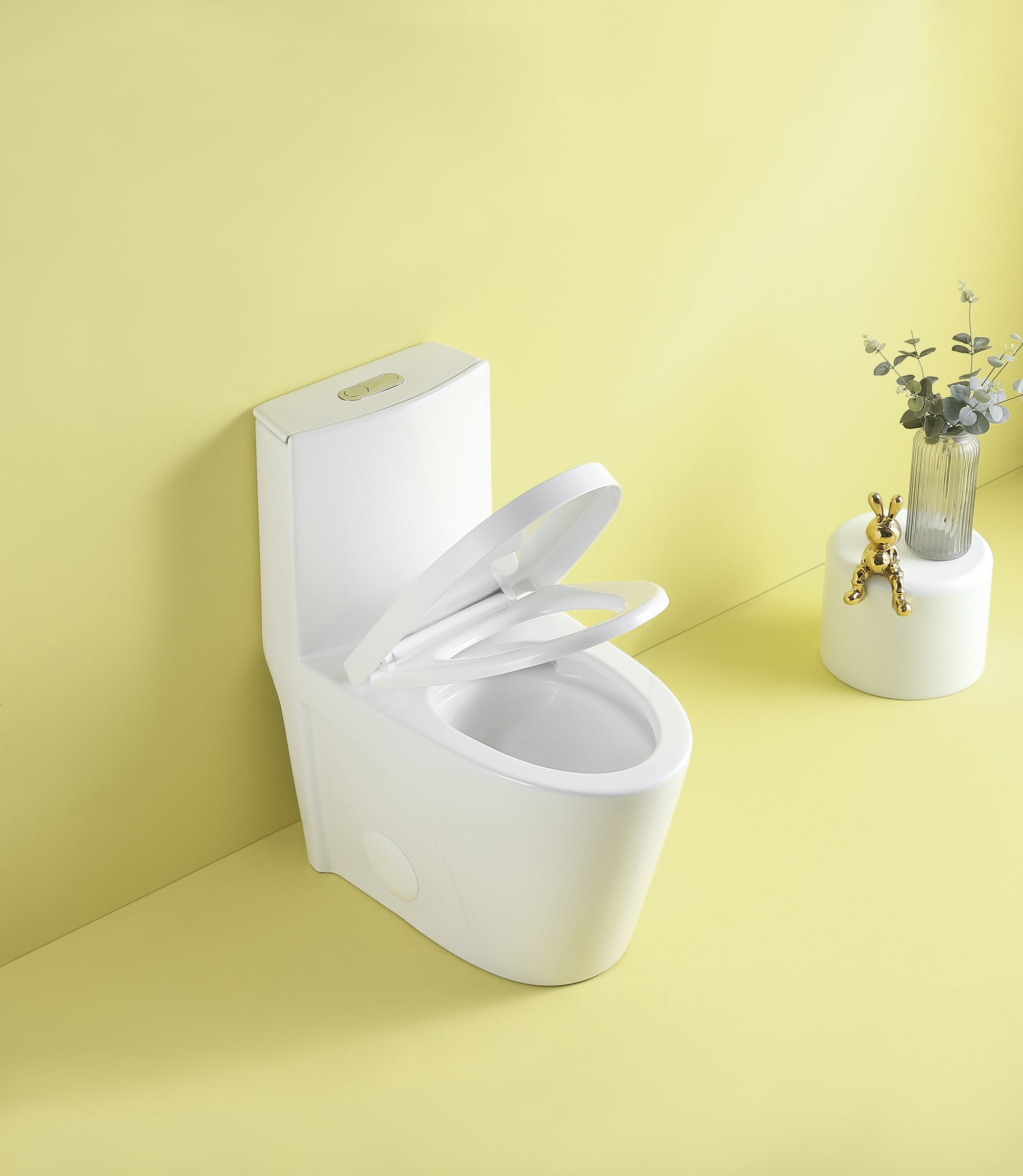 1.1 1.6 Gpf Dual Flush 1 Piece Elongated Toilet With Soft Close Seat Gloss White, Water Saving, Modern, Stylish Design 23T01 Gw 1 White Ceramic