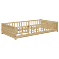 Twin Size Floor Platform Bed With Built In Book Storage Rack, Door,Natural Twin Natural American Design Pine