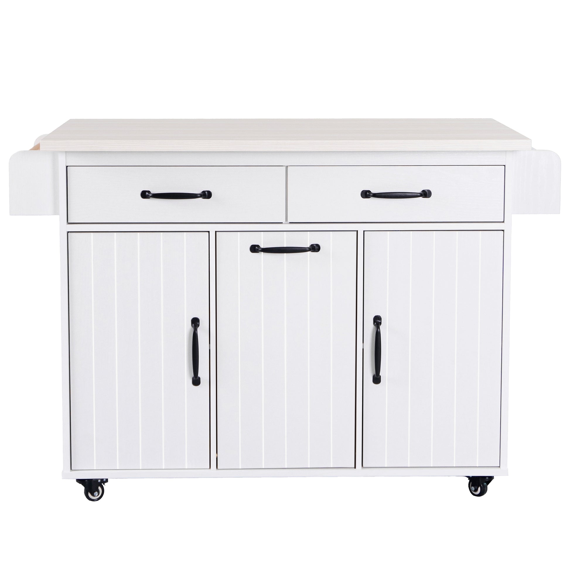 K&K Kitchen Island With Trash Can Storage Cabinet, Kitchen Cart With Drop Leaf, Spice Rack, Towel Rack And Drawer, Rolling Kitchen Island On Wheels With Adjustable Shelf, White Ameican White Oak